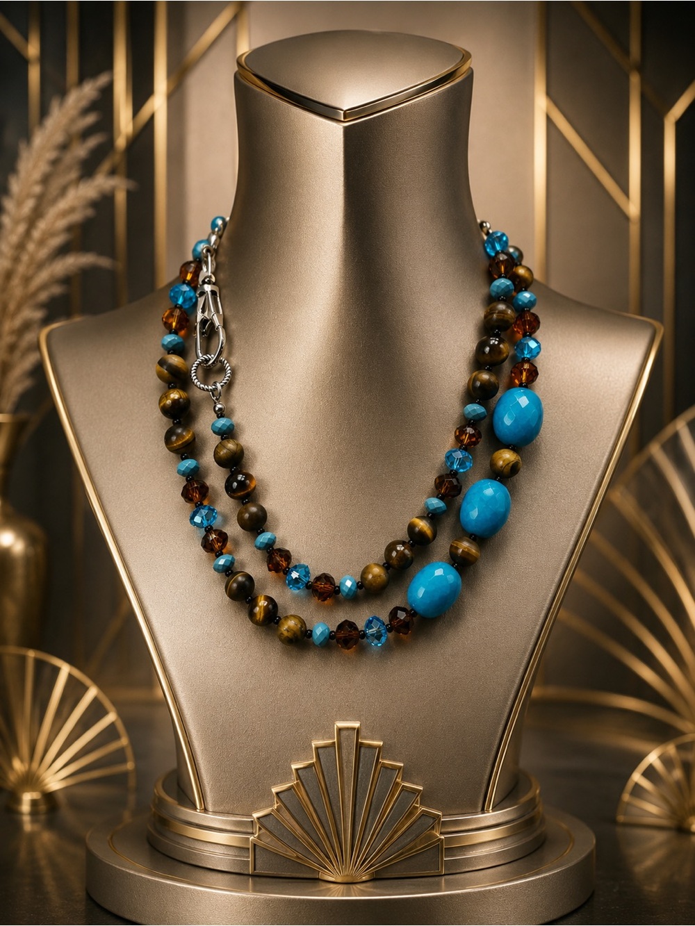 🆕🔥Turquoise & Brown Semi Precious Agate Necklace